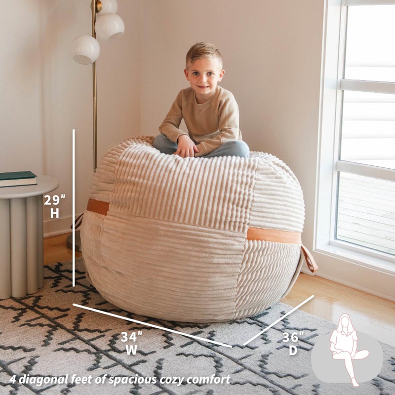 Big Joe Fuf 4Ft Foam Bean Bag Chair with Removable Cover for Kids, Teens, Vanilla Latte, Corded Plush, 4 Foot Large Reading and Gaming Seat - Image 2