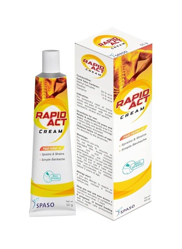 SPASO Rapid Act Cream - Fast Relief of Sprains & Strains - Simple Backache - Non Greasy - 50 Grams - Image 2