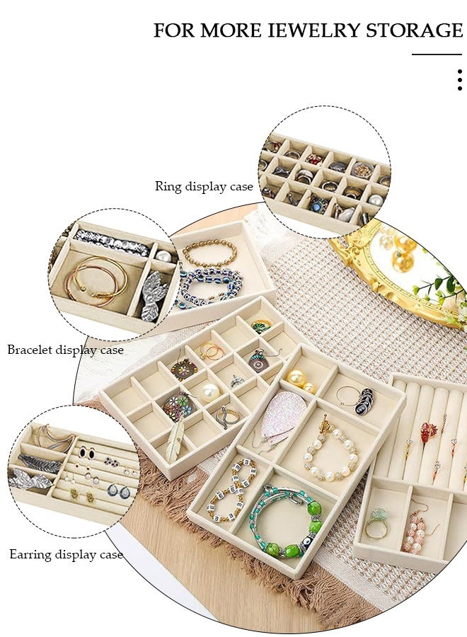 DUNISO Stackable Jewelry Holder Drawer Insert with Compartment Velvet Tray, Closet Drawer Accessories Tray Set of 4 Drawer Organizer for Earring, Ring, Gadgets & Cosmetics, Display Organizer Necklace Storage Showcase Bracelet Removable Tray - Image 5