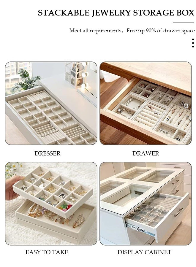 DUNISO Stackable Jewelry Holder Drawer Insert with Compartment Velvet Tray, Closet Drawer Accessories Tray Set of 4 Drawer Organizer for Earring, Ring, Gadgets & Cosmetics, Display Organizer Necklace Storage Showcase Bracelet Removable Tray - Image 4