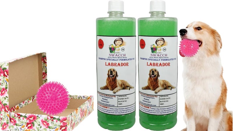 swacch Shampoo | Puppy Safe Shampoo | PH Balanced | Ditch to Itch for Labrador Dog Shampoo 2 Litre (Neem Alovera) + Spike Ball Chew Toy Combo Pack - Image 1
