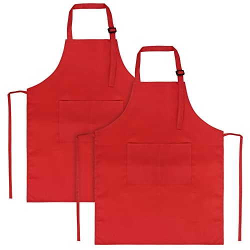 SINLAND Kids Apron with Pocket 2 Pack Adjustable Children Chef Apron for Cooking Baking Painting (M: 6-12 Years) - Image 1
