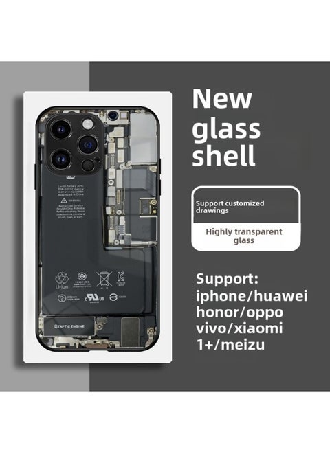 Circuit Board Phone Case For 13 14promax Creative 12 Cool 15 Model Glass Case Funny Digital Computer IPhone Protective Cover-Color:High Permeability Glass Shell-graphite Black -1042-Applicable Model:iphone7 Plus/8 Plus