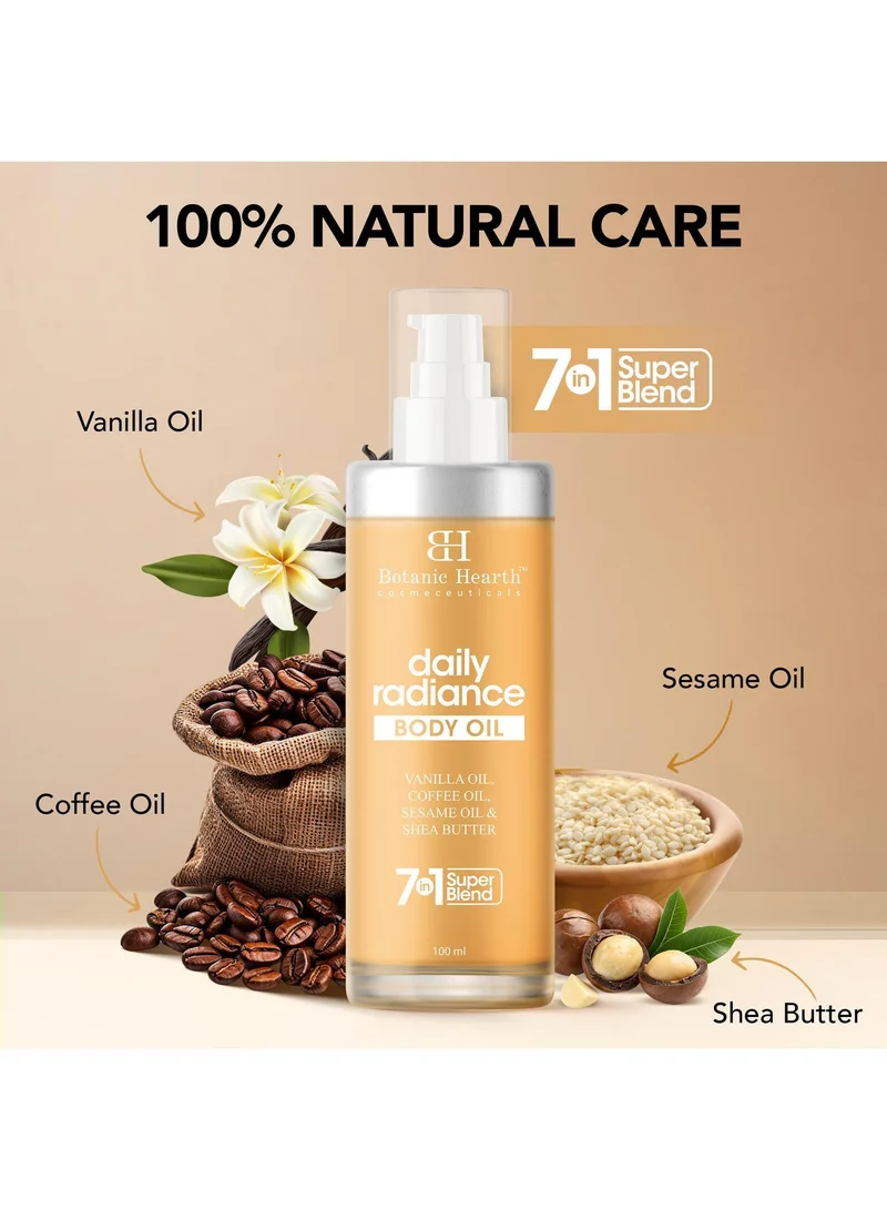 Botanic Hearth Botanic Hearth Daily Radiance Body Oil 100 ml - Lightweight Hydrating Oil with Vanilla, Coffee, Sesame Oil & Shea Butter for Glowing Skin for Men & Women