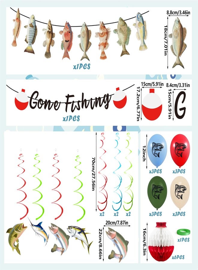 KDPATFAV مجموعة ديكورات حفلات Gone Fishing تتضمن لافتة معلقة وبالونات دوارة (Gone Fishing) - Image 2