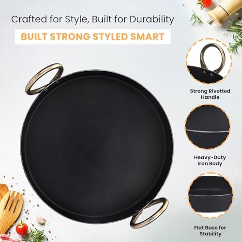 VISMAY'S 12 Inch Iron Flat Base Fry Pan Lohe Ki Tai Kadai for Jalebi Malpua Multipurpose Food Grade Iron Gas and Induction Friendly - Image 3