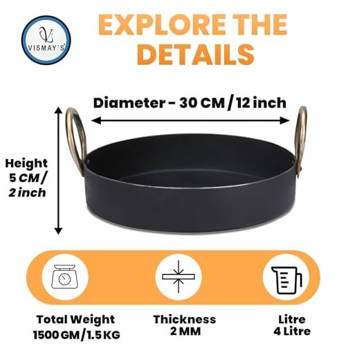VISMAY'S 12 Inch Iron Flat Base Fry Pan Lohe Ki Tai Kadai for Jalebi Malpua Multipurpose Food Grade Iron Gas and Induction Friendly - Image 2