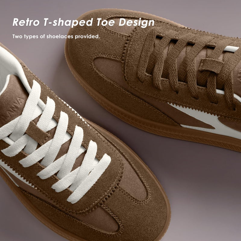 Vilanva Women's Fashion Sneakers Casual Tennis Shoes with Genuine Suede Classic Retro Gum Sole Walking Trendy Footwear Dark Taupe Multi - Image 5