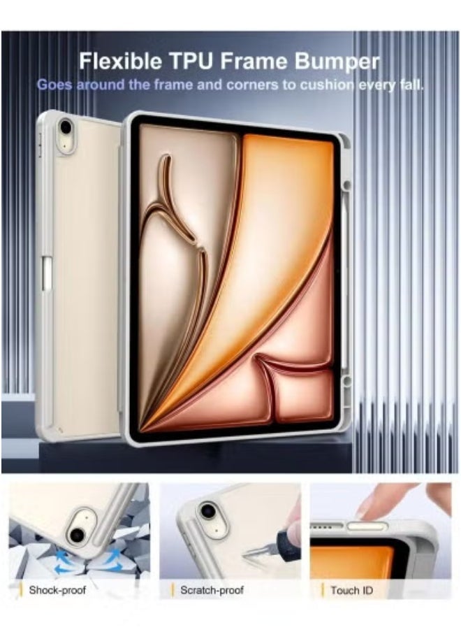 Gravity iPad Air 13-Inch Case for 2025/2024 M3 & M2 Models – Slim Lightweight Protective Stand Cover with Built-In Pencil Holder | Auto Wake/Sleep Magnetic Front | Shockproof Scratch-Resistant Clear Back Shell for Apple iPad Air 13" | Grey Smart Case Design - Image 4