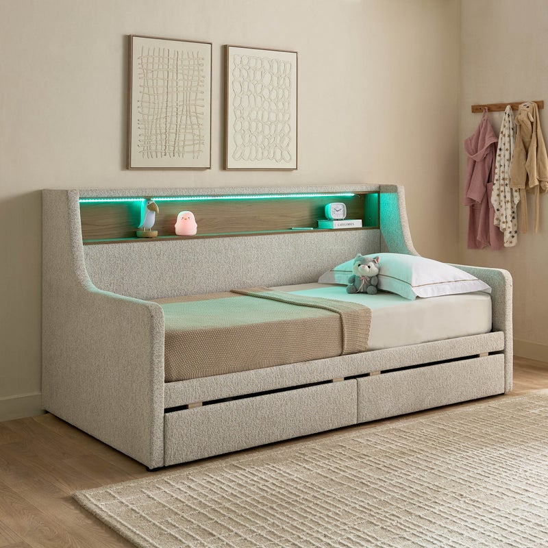 Home Box Java Calabro Smart Upholstered Single Day Bed with 2-Drawers - 90x200 cm - Image 1