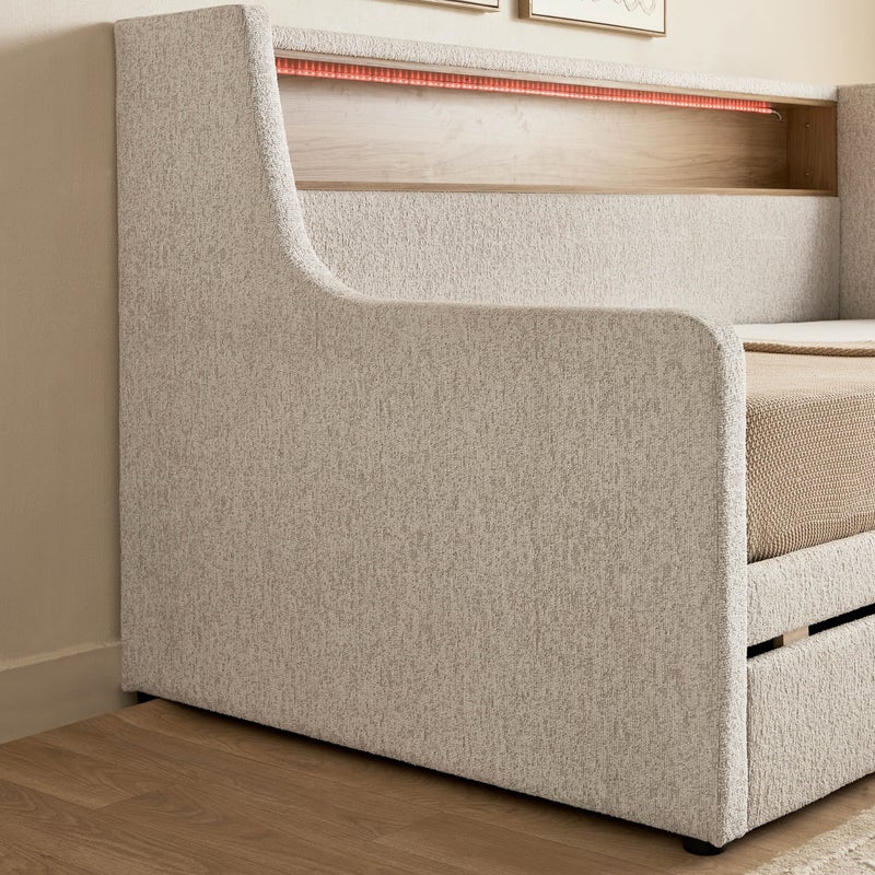 Home Box Java Calabro Smart Upholstered Single Day Bed with 2-Drawers - 90x200 cm - Image 5