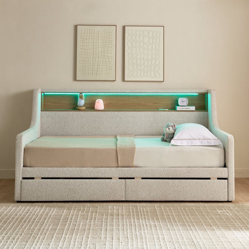 Home Box Java Calabro Smart Upholstered Single Day Bed with 2-Drawers - 90x200 cm - Image 2