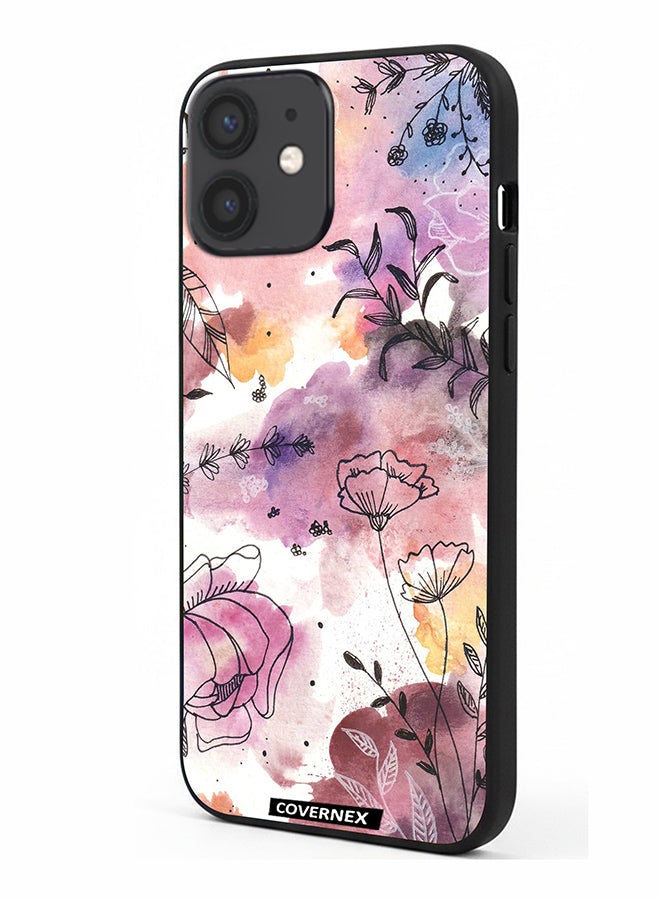 Covernex Apple iPhone 12 Mini Protective Case Cover Printed Featuring Soft Pastel Watecolor Wildflower - Image 1