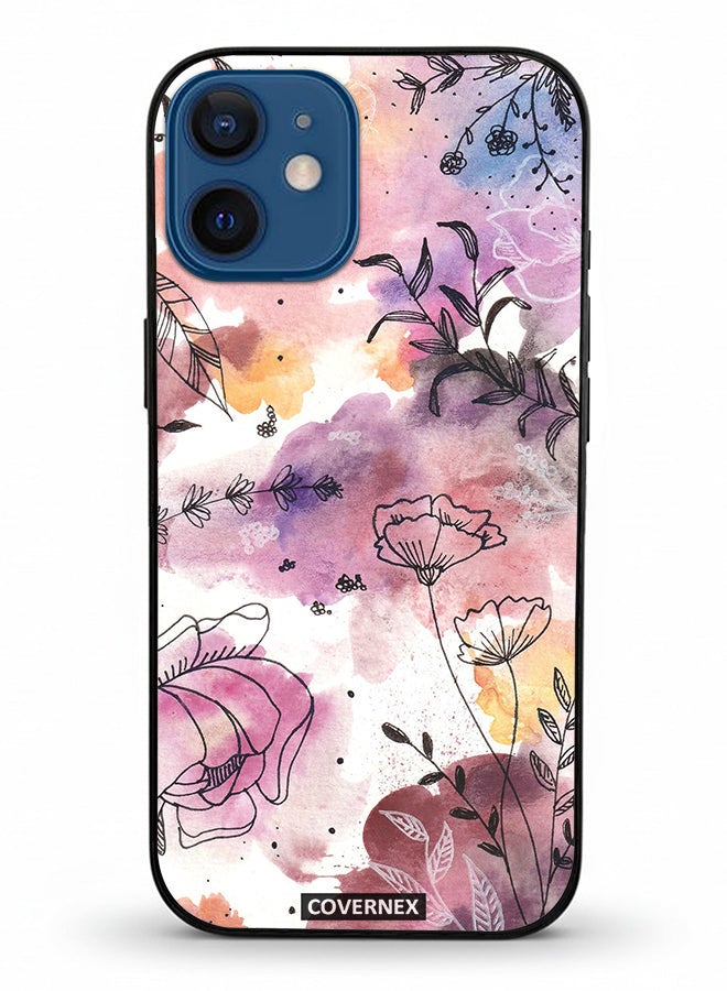 Covernex Apple iPhone 12 Mini Protective Case Cover Printed Featuring Soft Pastel Watecolor Wildflower - Image 2
