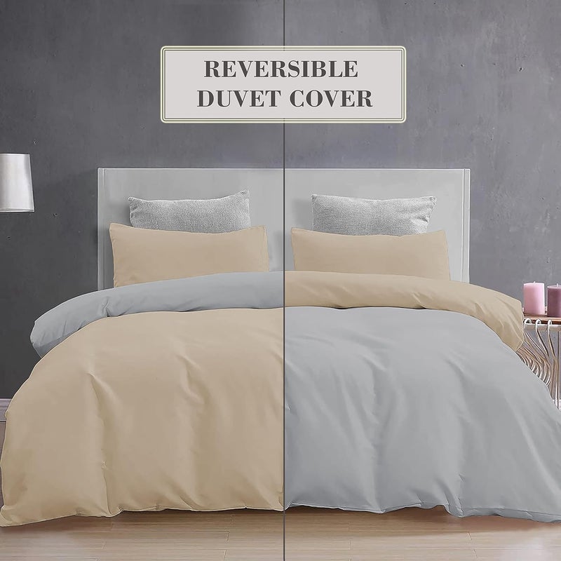YRM Bedding's YRM Beddings 3 Pieces Duvet Cover Setr 100 Brushed Microfiber Reversibles with Zipper Closure Duvet Cover91X101 Inches and 2 Pillow Cover 18X28 Inches Double Bed SizeSilverBeige - Image 3