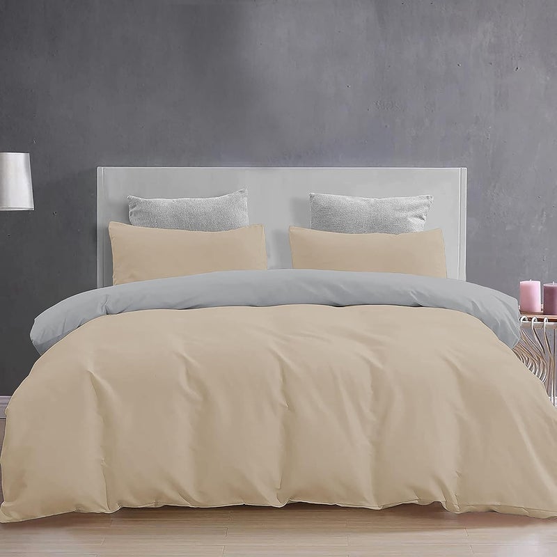 YRM Bedding's YRM Beddings 3 Pieces Duvet Cover Setr 100 Brushed Microfiber Reversibles with Zipper Closure Duvet Cover91X101 Inches and 2 Pillow Cover 18X28 Inches Double Bed SizeSilverBeige - Image 1