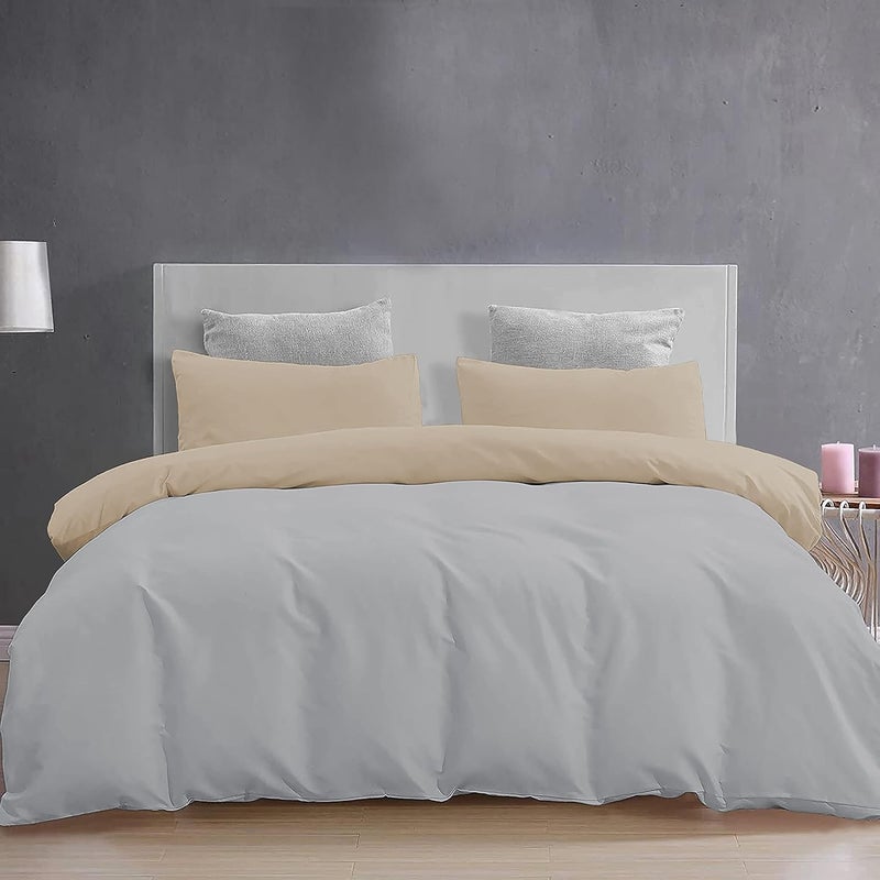 YRM Bedding's YRM Beddings 3 Pieces Duvet Cover Setr 100 Brushed Microfiber Reversibles with Zipper Closure Duvet Cover91X101 Inches and 2 Pillow Cover 18X28 Inches Double Bed SizeSilverBeige - Image 2