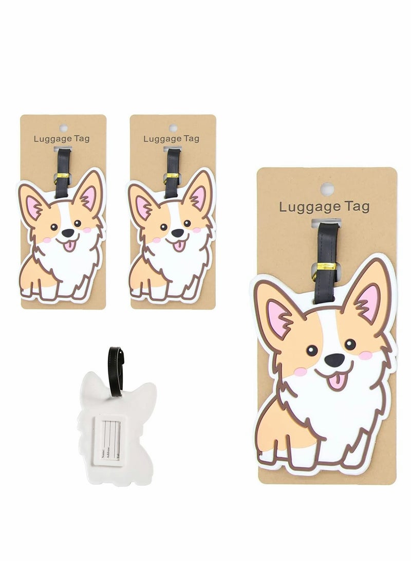 Corgi Silicone Luggage Tags for Suitcases, Set of 3, Personalized Name ID Card Holders - Image 1