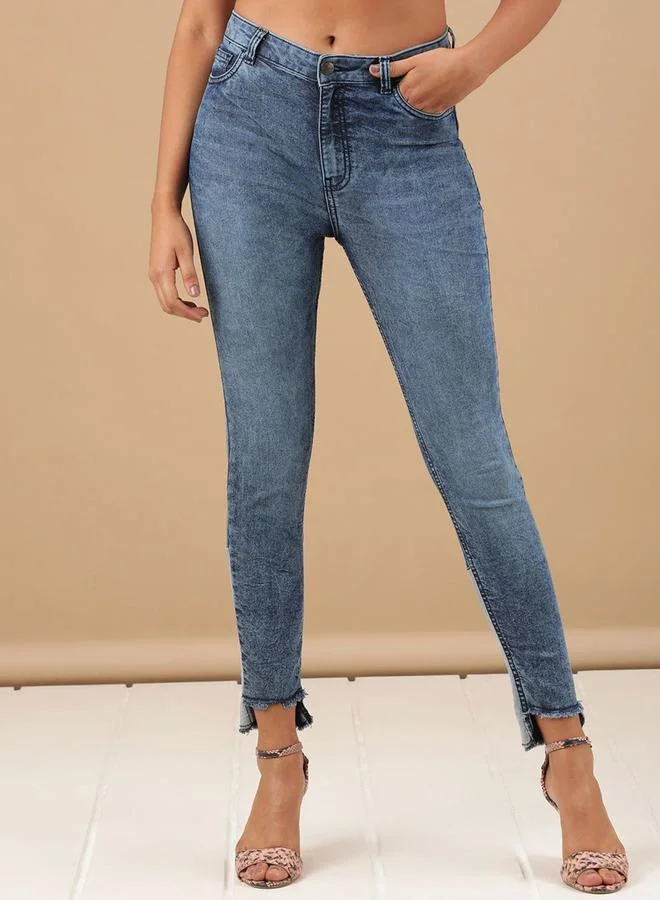 مرفوعة Freehand Women Blue Slim Fit Solid Jeans