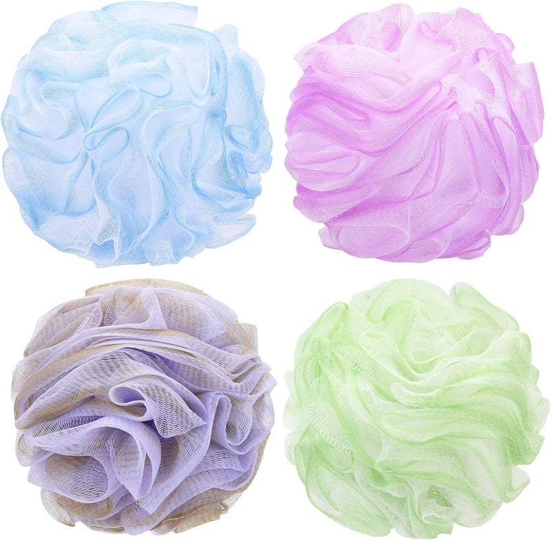 Tbestmax 4 Pack Bath Sponge Pouf Shower Loofah Body Scrubber Exfoliator, 60g/Piece - 4 Colors - Image 1