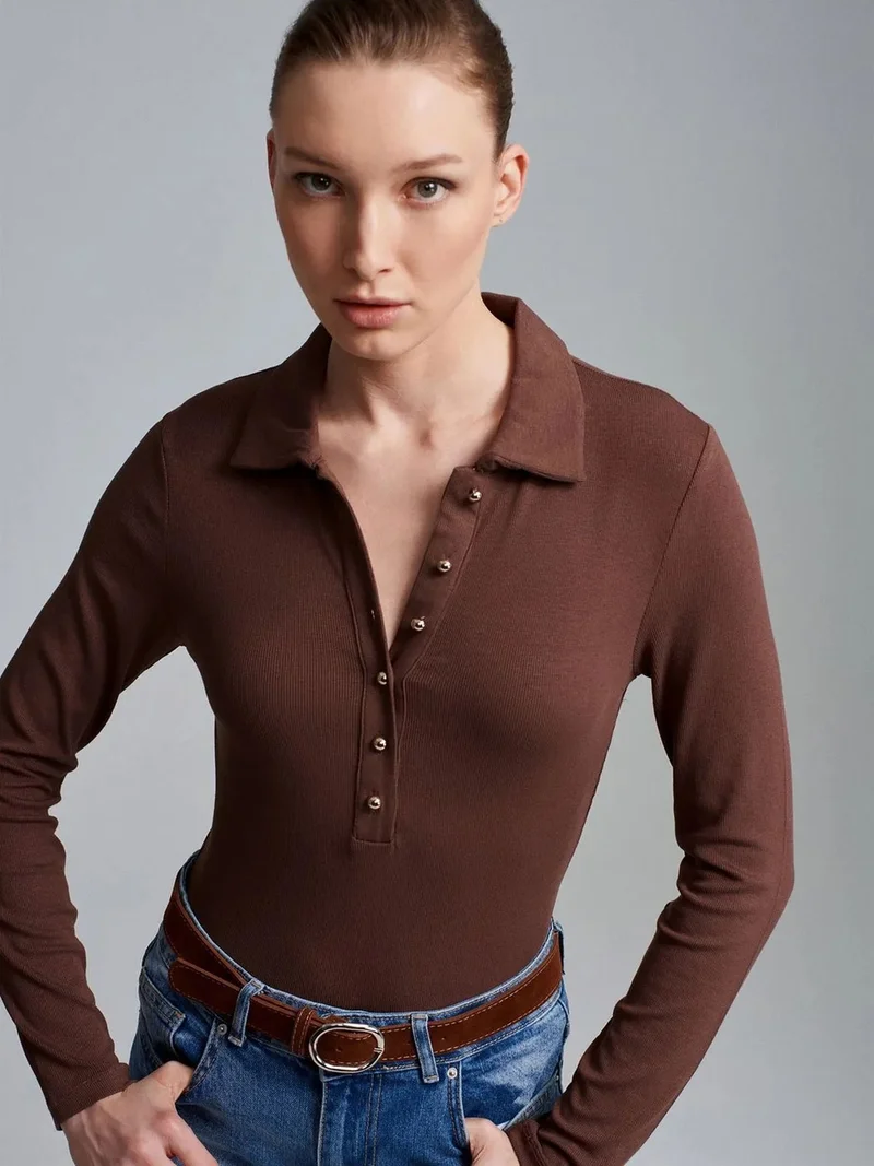 ديلفين DILVIN Women’s Slim-fit Polo Blouse