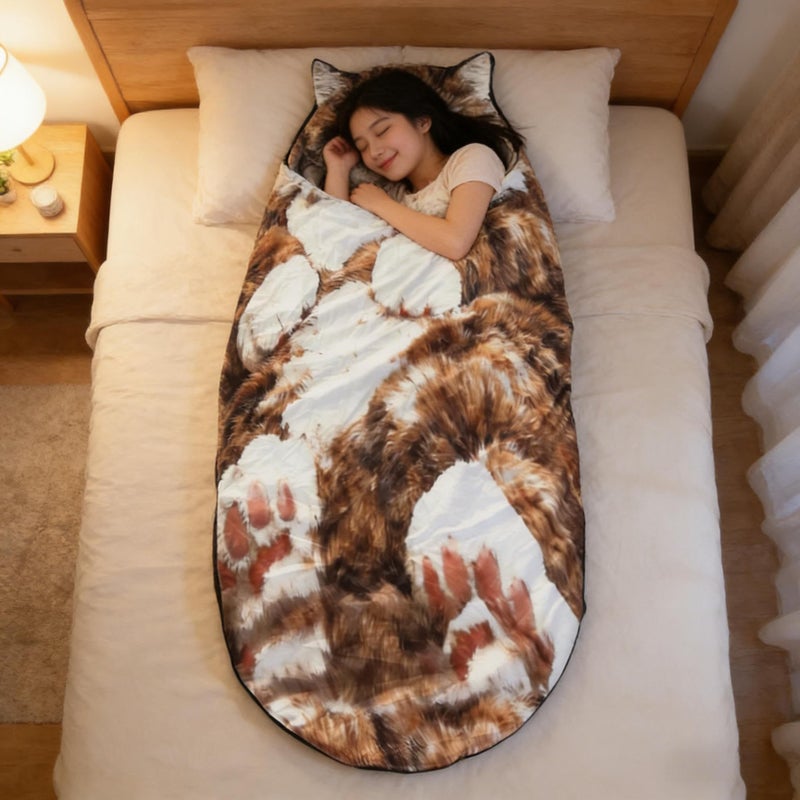 Plush Cat Envelope Sleeping Bag 69x31.5 Inch for Camping Washable Soft Warm Blanket Lounge - Image 4
