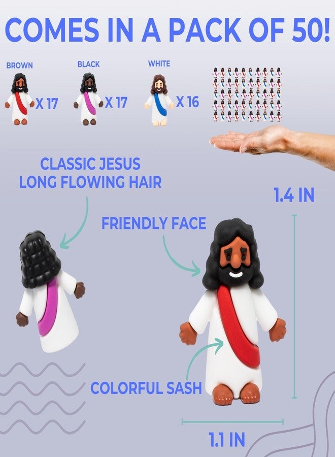 Chillkat Mini Jesus Figures 50 Pcs-Tiny Jesus Bulk-Little Christ Figurines for Easter Egg Stuffers, Religious Party Favors and Gifts, Sunday School, Classroom Crafts, Baptism, Confirmation (Multicolor Jesus) - Image 2