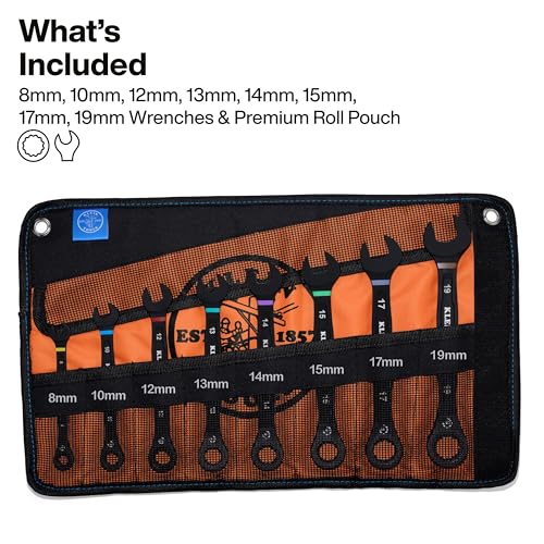 Klein Tools 69408MG Ratcheting Combination Wrench Set Metric 8Piece 8 to 19 mm Steel Alloy Foam Pouch 90Tooth - Image 3