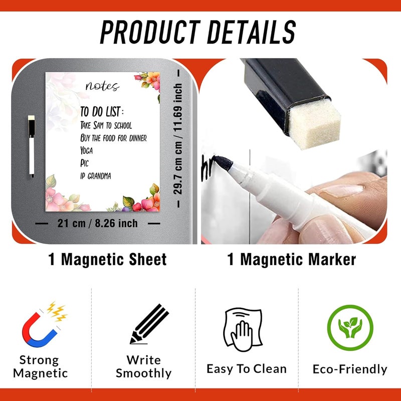 Rousrie Magnetic White Board Fridge Magnet with Marker for Multipurpose Uses Weekly Meal Planner, Making to Do List (Design 5) - Image 4
