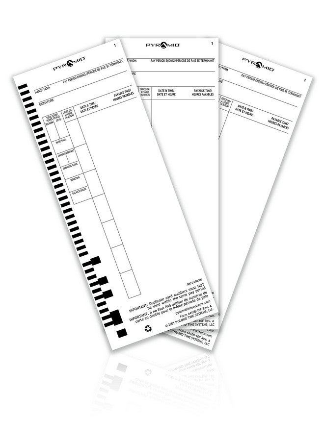 بيراميد تايم سيستمس 4410010F بطاقات الوقت الإنجليزية والفرنسية الأصلية والأصيلة لنماذج الهرم 4000 4000Prok 4000Hd 4000Pro 5000 و5000Hd ساعات 100 حزمة بطاقات الوقت - Image 2