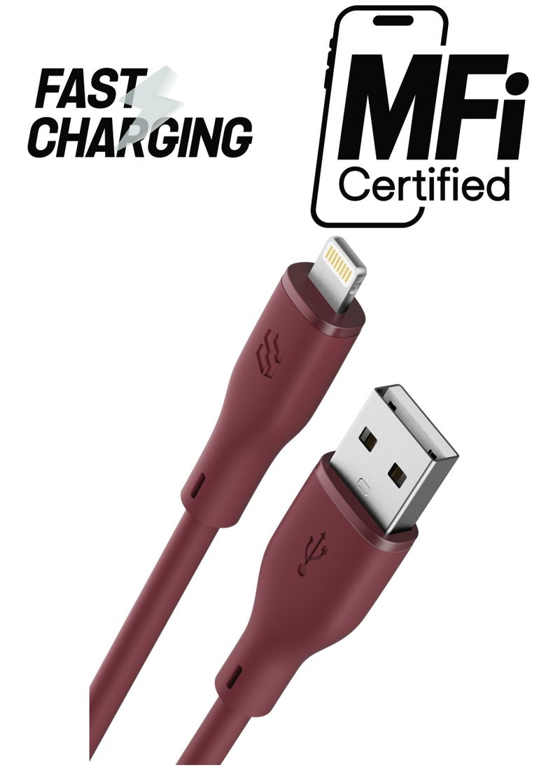 Moxedo - Moxedo CavoX Pro USB-A to Lightning Silicone Cable 2.4A Fast Charge and Data Sync Compatible for iPhone 14/14Pro/13/13Pro/12/11/11Pro/11Max/ X/XS/XR/XS Max/8, iPad (Moroon, 1.2m) - Image 1