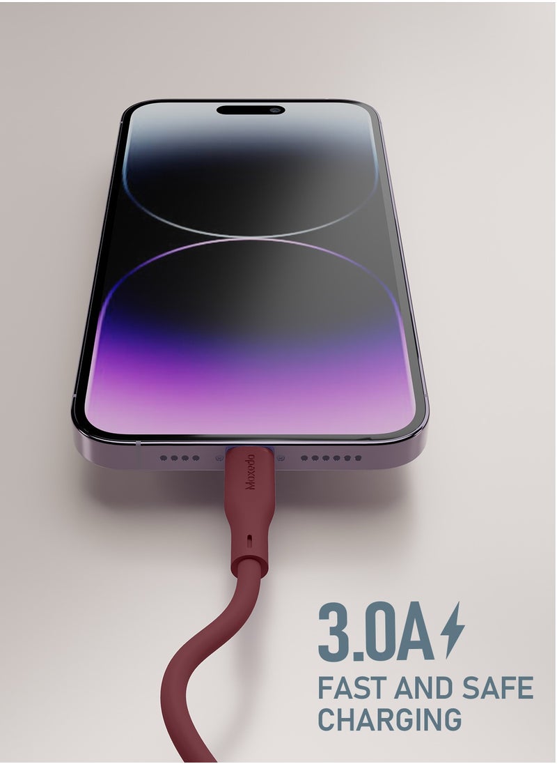 Moxedo - Moxedo CavoX Pro USB-A to Lightning Silicone Cable 2.4A Fast Charge and Data Sync Compatible for iPhone 14/14Pro/13/13Pro/12/11/11Pro/11Max/ X/XS/XR/XS Max/8, iPad (Moroon, 1.2m) - Image 1