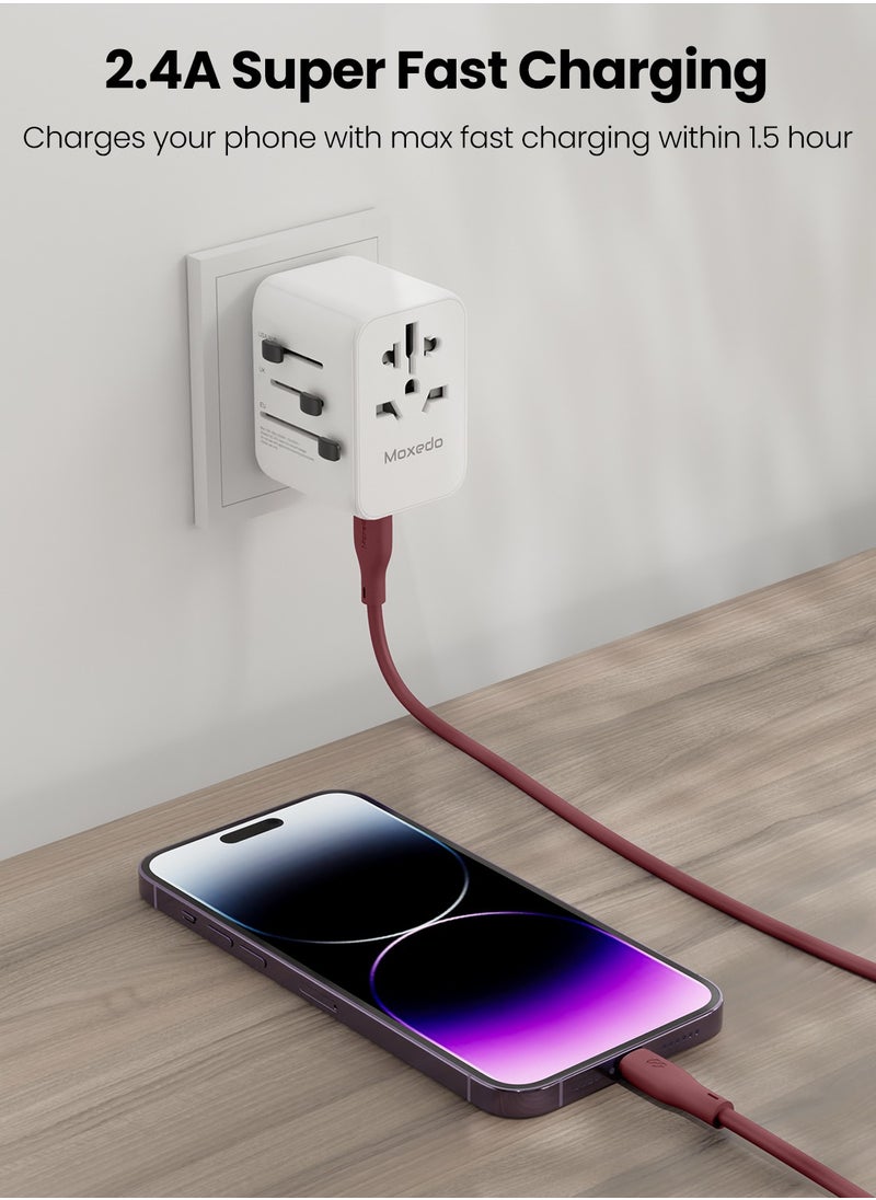 Moxedo - Moxedo CavoX Pro USB-A to Lightning Silicone Cable 2.4A Fast Charge and Data Sync Compatible for iPhone 14/14Pro/13/13Pro/12/11/11Pro/11Max/ X/XS/XR/XS Max/8, iPad (Moroon, 1.2m) - Image 1