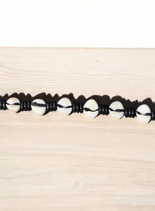 BlueRica Cowrie Shells Anklet Bracelet on Black Cord with Black Wood Beads - Image 2