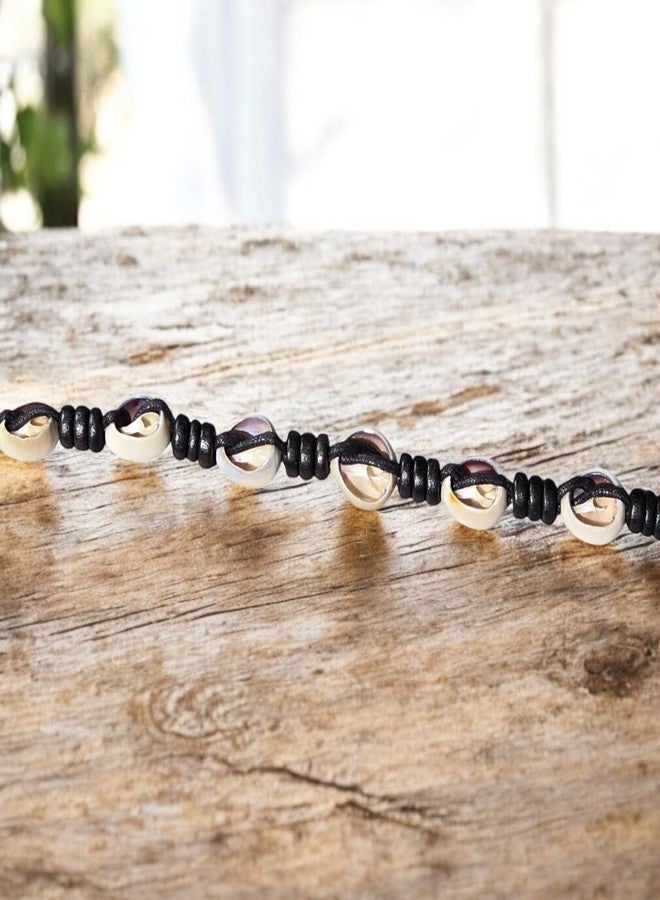 BlueRica Cowrie Shells Anklet Bracelet on Black Cord with Black Wood Beads - Image 3