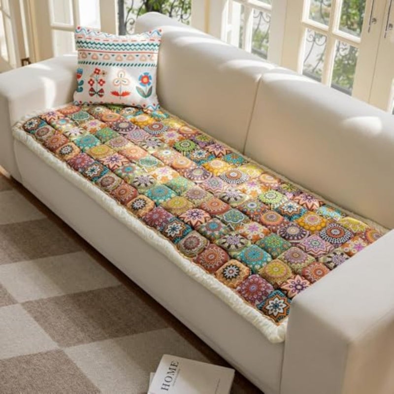 Cotton Sofa Cover, Non Slip Couch Cover for Dogs Washable, Boho Couch Covers for 3 Cushion Couch Sofa Pet Friendly, Pet Couch Covers for Sofa 70 x 180 cm - Image 1