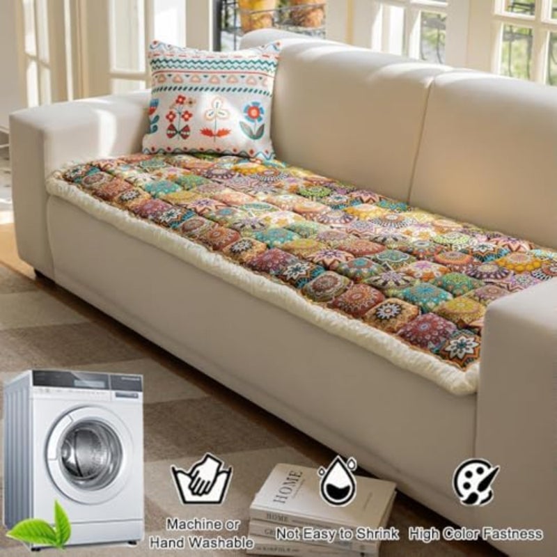 Cotton Sofa Cover, Non Slip Couch Cover for Dogs Washable, Boho Couch Covers for 3 Cushion Couch Sofa Pet Friendly, Pet Couch Covers for Sofa 70 x 180 cm - Image 2