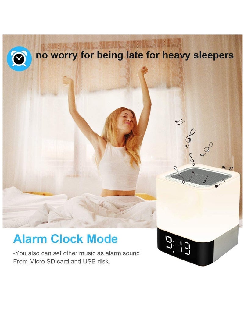 Zikra Night Lights Bluetooth Speaker, Alarm Clock Bluetooth Speaker Touch Sensor Bedside Lamp Dimmable Multi-Color Changing Bedside Lamp, MP3 Player, Wireless Speaker with Lights - Image 2