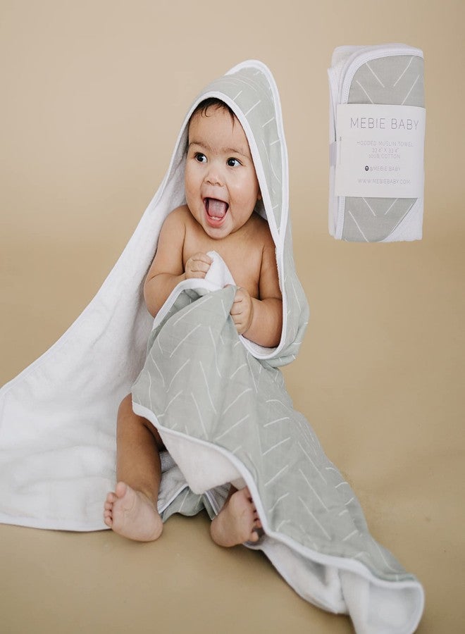 Mebie Baby Muslin Hooded Towel, Desert Sage, Cute Hooded Baby Bath Towel for Newborn, Infant & Toddler, Modern Baby Towels and Washcloths for Boy & Girl, Floral & Pattern Hooded Baby Towels - Image 1