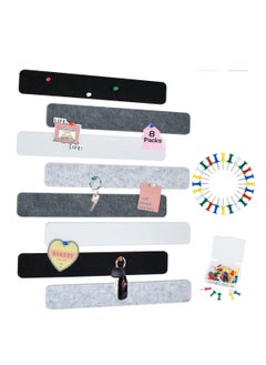 SYOSI 8Pcs Black White Grey Cork Board Bar Strips with 50 Pushpins & Sticky Notes, Self-Adhesive Bulletin Board Strips No Damage for Wall, Felt Pin Board for Paste Notes, Photos, Office Decor  - Image 2
