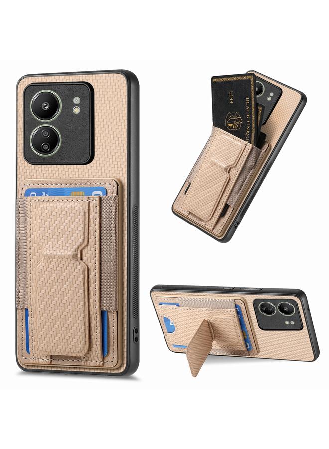 جرين تايجر جراب هاتف Xiaomi Redmi 13C مصنوع من ألياف الكربون قابل للطي ومرن وحقيبة بطاقات (كاكي)