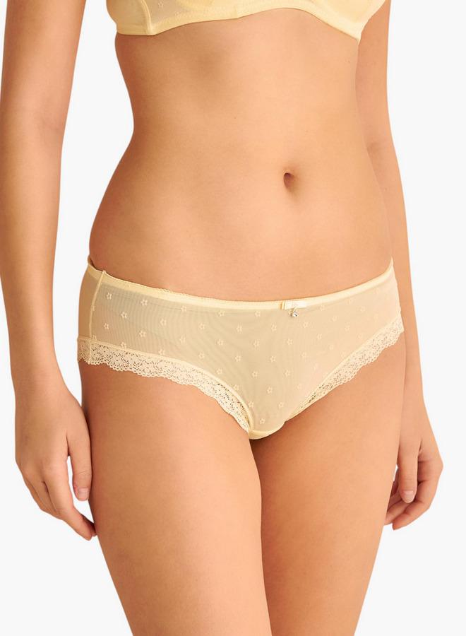 Splash FAV Floral Textured Brief with Lace and Bow Detail - Image 1