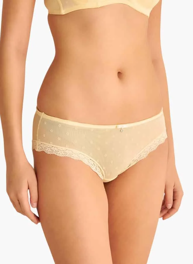 Splash FAV Floral Textured Brief with Lace and Bow Detail