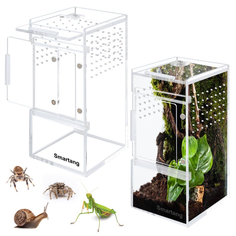 smartang ã€Pre-Assembledã€‘ Jumping Spider Enclosure(3"Ã—3"Ã—6") Front Above Opening Praying Mantis Habitat, Jumping Spider Habitat, Arboreal Tarantula Enclosure, Insect Terrarium,Acrylic Terrarium - Image 1