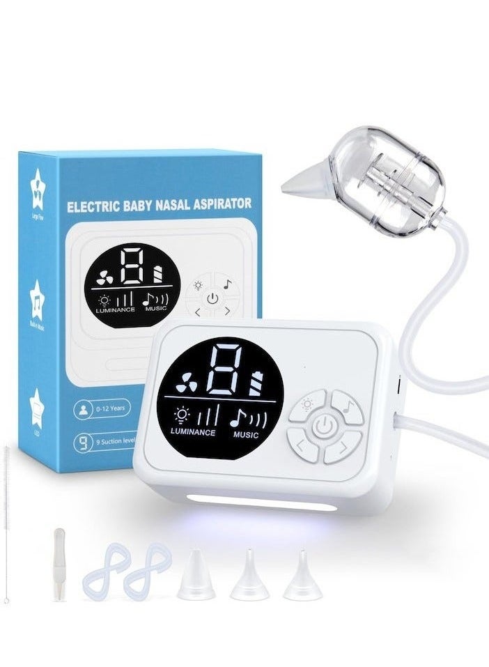 WHO Electric nasal aspirator for babies, 9 suction levels, rechargeable with night light and 10 soothing music, white - Image 1