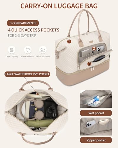CLOKARS Weekender Bags for Women, Travel Duffle Bag Carry On Overnight Bag with Cosmetics Bag and Crossbody Purse for Gym Hospital, Gifts for Women, Beige Camel - Image 5