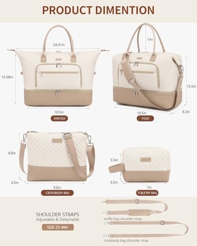 CLOKARS Weekender Bags for Women, Travel Duffle Bag Carry On Overnight Bag with Cosmetics Bag and Crossbody Purse for Gym Hospital, Gifts for Women, Beige Camel - Image 3