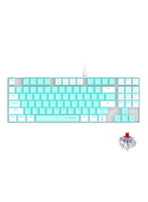 89 Keys Gaming Keyboard, Wired Compact Red Switch Mechanical Keyboard, with Ice Blue Backlit, Number Pad for Windows/Mac/Laptop/PC , Blue/White