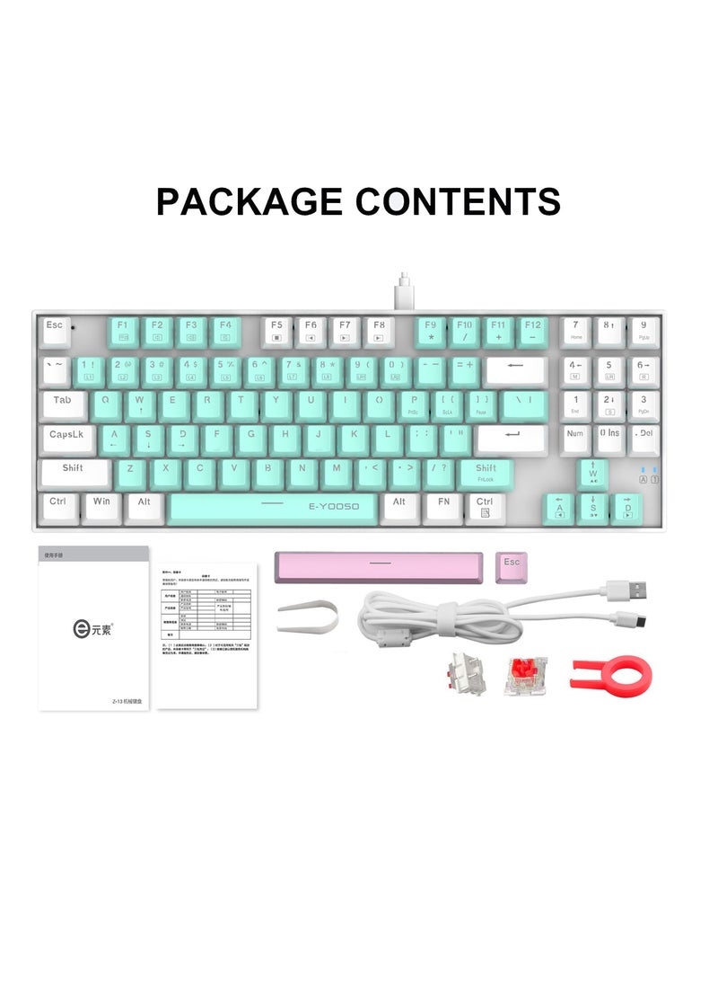 E-YOOSO - 89 Keys Gaming Keyboard, Wired Compact Red Switch Mechanical Keyboard, with Ice Blue Backlit, Number Pad for Windows/Mac/Laptop/PC , Blue/White - Image 1