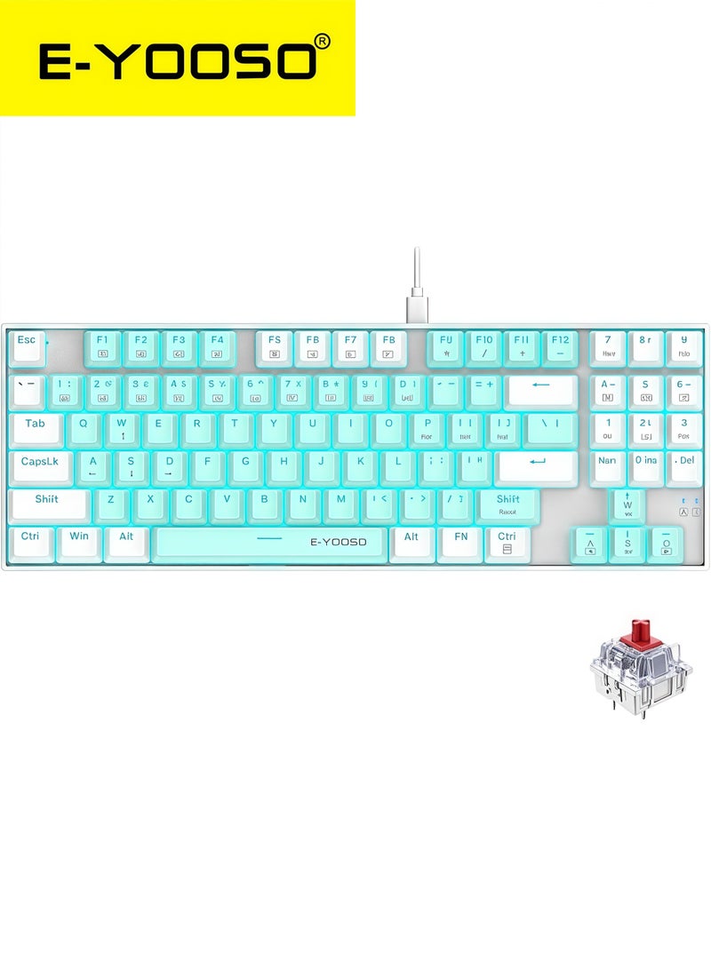 E-YOOSO 89 Keys Gaming Keyboard, Wired Compact Red Switch Mechanical Keyboard, with Ice Blue Backlit, Number Pad for Windows/Mac/Laptop/PC , Blue/White - Image 1
